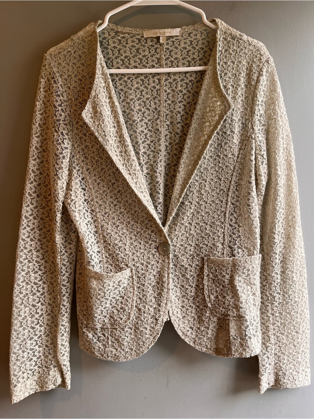 French Cream Lace Knit Single-Button Sheer Blazer - Women’s Italian Lace Medium